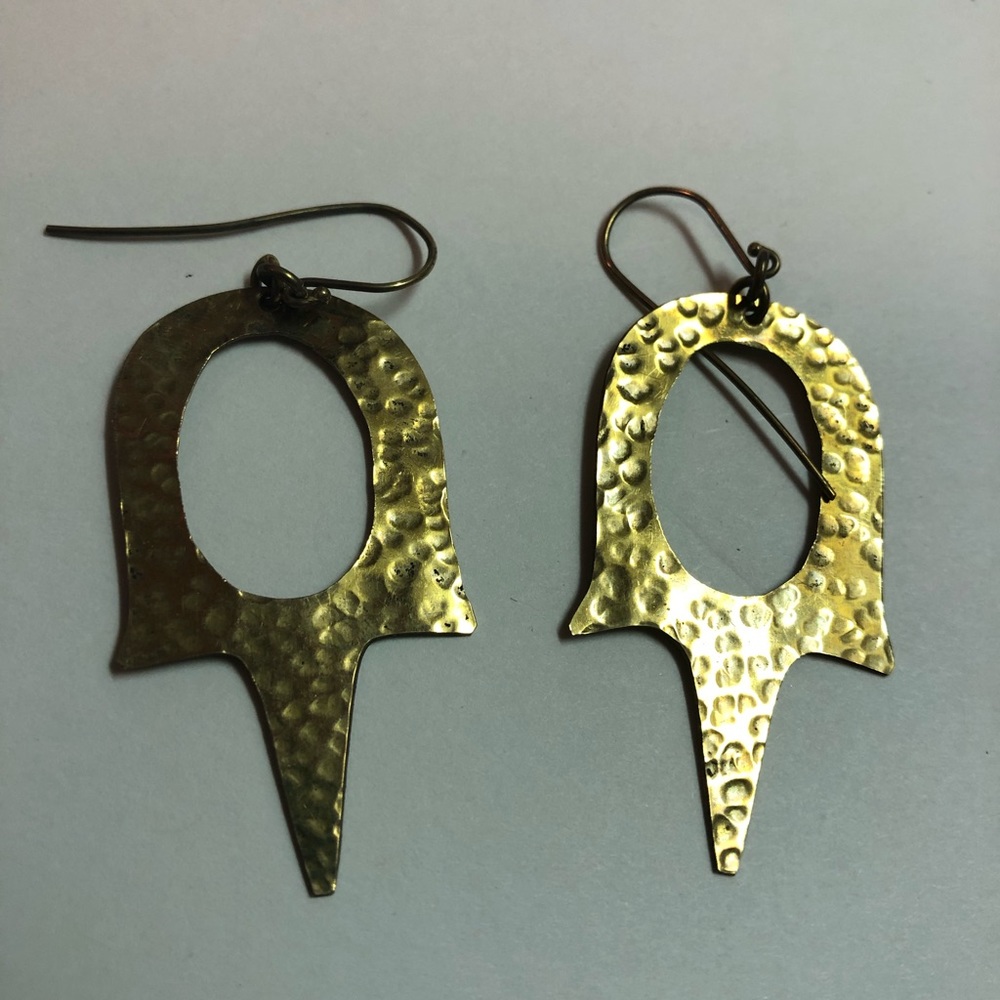 Hammered Metal Earrings Gold Tone